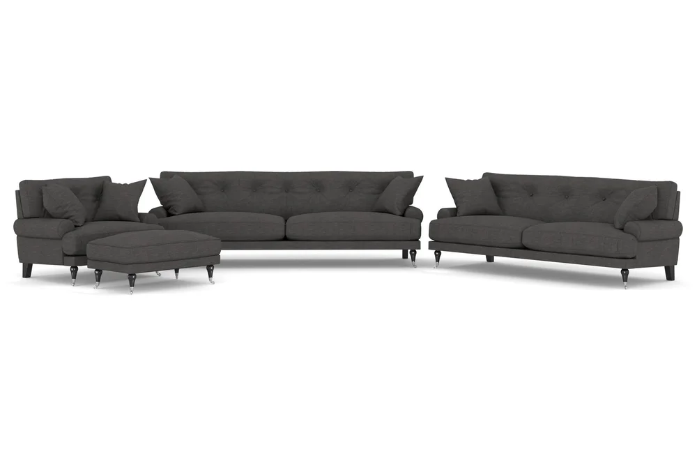 Andrew Sofagruppe 3-seter + 2-seter Sofa + Lenestol + Fotskammel i Stoff v:1625453