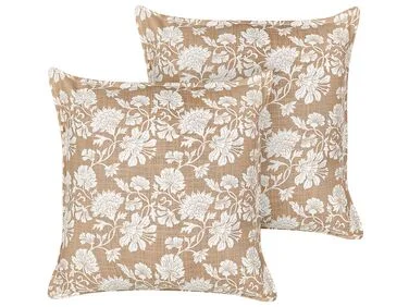 Sett med 2 pynteputer NOTELEA 45 x 45 cm Bomull Beige Blomstermønster v:6890809 Sett med 2 pynteputer NOTELEA 45 x 45 cm Bomull Beige Blomstermønster v:6890809