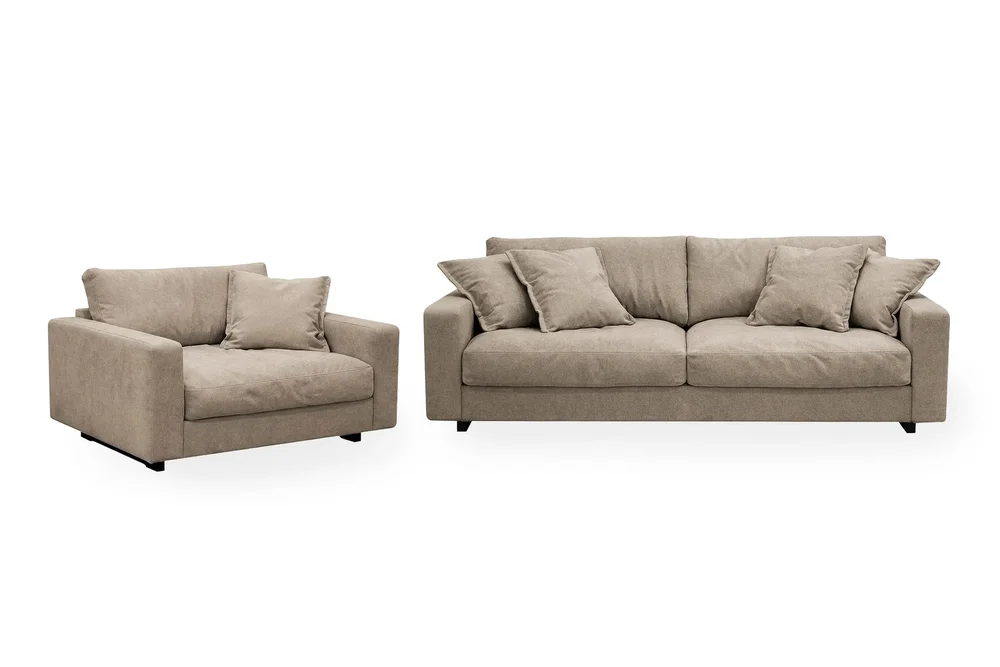 Valencia sofagruppe Extra Dyp 3-seters sofa + lenestol i chenille v:9665161