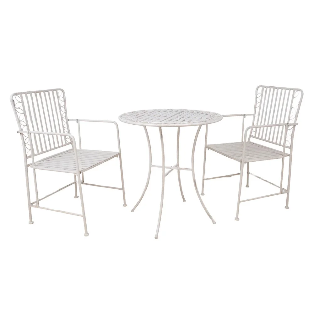 Balkongsett HOME4YOU Jasmine bord og 2 stoler antikkhvitt metall v:9124698 Balkongsett HOME4YOU Jasmine bord og 2 stoler antikkhvitt metall v:9124698