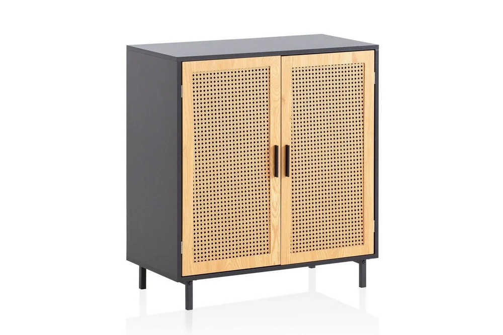 Skjenk Wohnling Melaminbelagt MDF 80 cm 2 dører med flettverk i Wieners stil moderne v:2893579