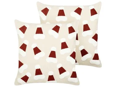 Sett med 2 pynteputer SUGARPLUM 45 x 45 cm Bomull Lys beige Julemønster v:8609176 Sett med 2 pynteputer SUGARPLUM 45 x 45 cm Bomull Lys beige Julemønster v:8609176