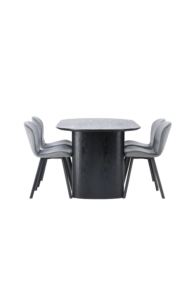 Spisegruppe Isolde med 4 stk stoler Lilja - Svart m v:7901483