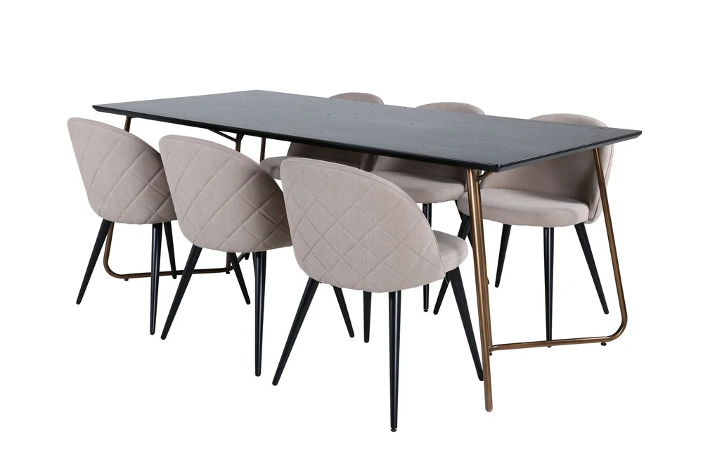 Petra Spisegruppe 190 cm Rektangulær med 6 Velvet Stoler v:6128185