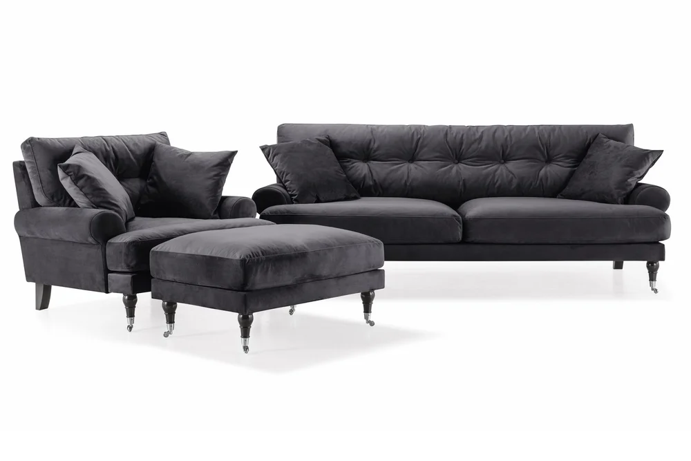 Andrew Sofagruppe 3-seter Sofa + Lenestol + Fotskammel i Fløyel v:7431855