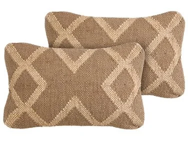 Sett med 2 pynteputer GOPI 30 x 50 cm Jute Lysebrun Geometrisk mønster v:8108891