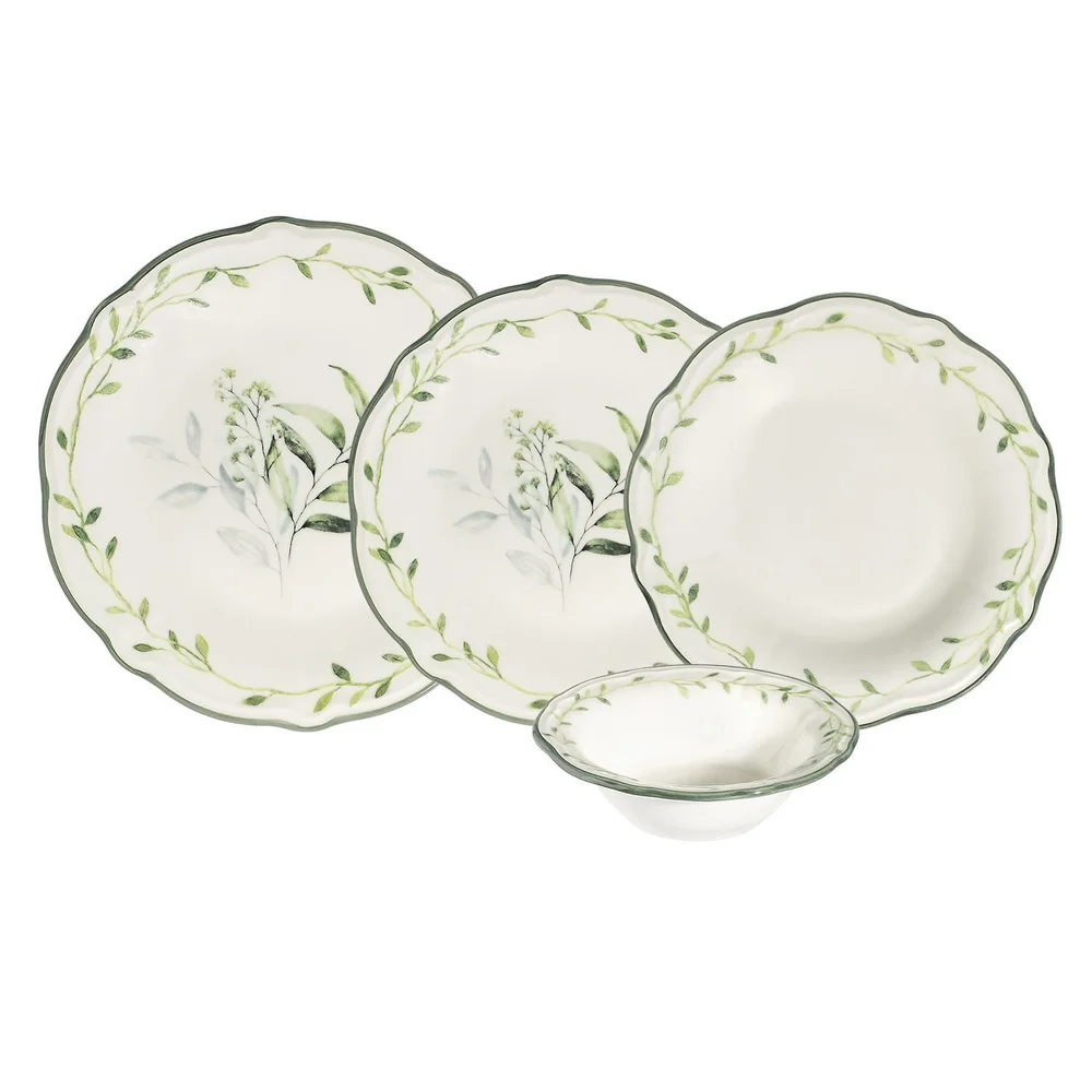 Middagsservise (24 deler) Opviq Olivessa (32 x 36 x 40 cm) Hvit Grønn v:5742394 Middagsservise (24 deler) Opviq Olivessa (32 x 36 x 40 cm) Hvit Grønn v:5742394