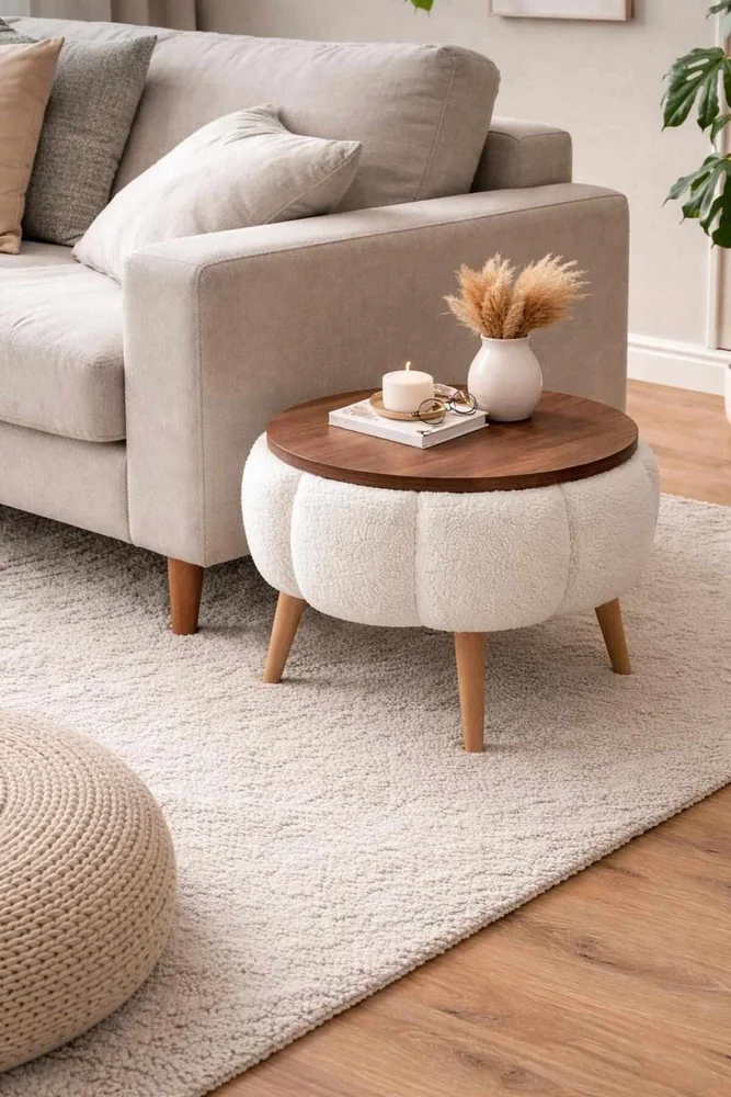 Sidebord Homitis Papatya (Ø45 x H44 cm) Hvit v:5632496