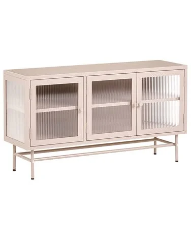 Skjenk med glassdører DEVON 115 cm Metall Beige v:3023715 Skjenk med glassdører DEVON 115 cm Metall Beige v:3023715