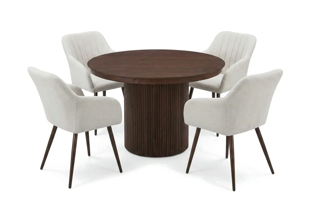 Kopparbo uttrekkbar, rund 120–220 cm, valnøtt med 4 Filippa spisestoler v:2361482