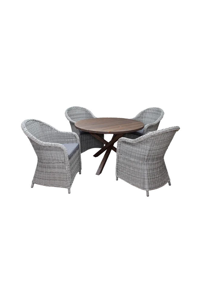 Bord Ø 112 cm & 4 stk Mercury-stoler – Brun – Utemøbler & hage | m v:9189985 Bord Ø 112 cm & 4 stk Mercury-stoler – Brun – Utemøbler & hage | m v:9189985