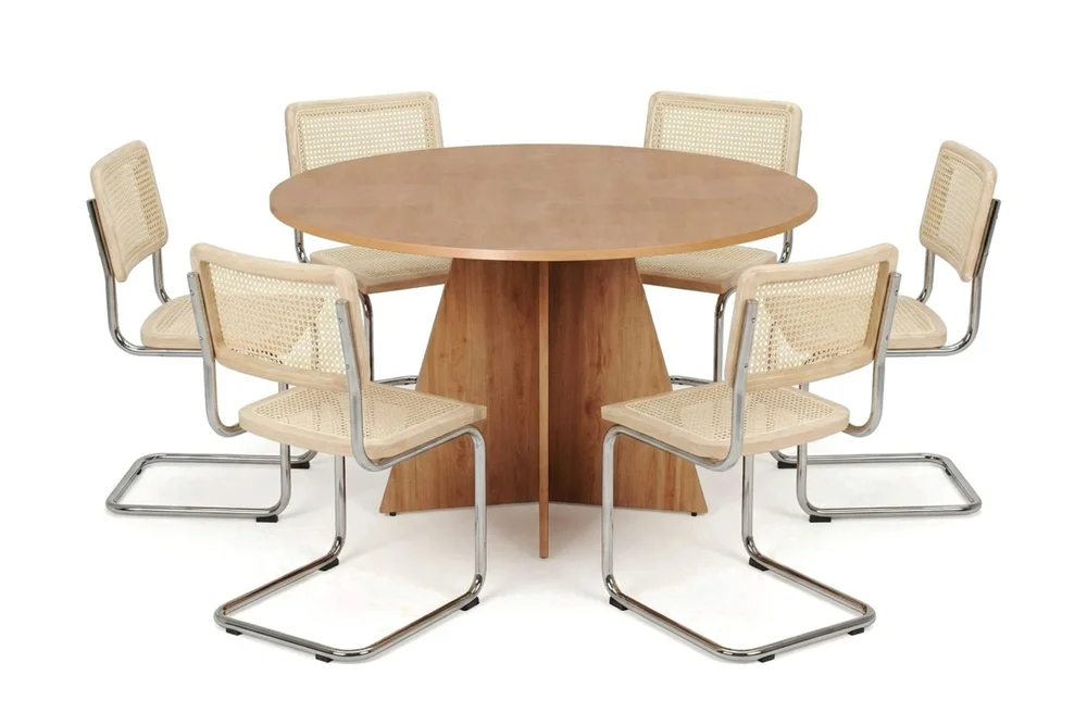 Vera spisegruppe rund 130 cm eik med 6 Build spisestoler v:2443253