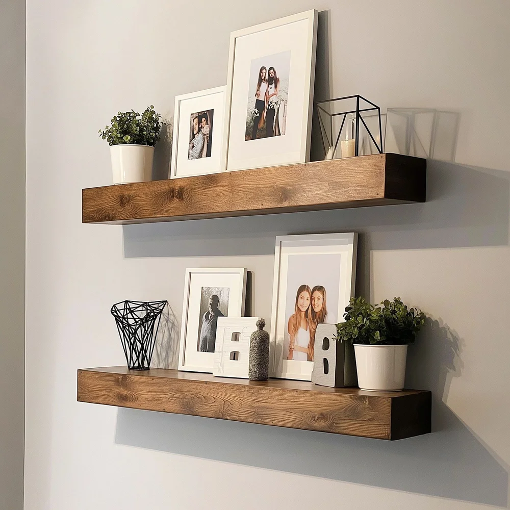 Dekorativ vegghylle i tre Hanah Home Rafect Tre (13 x 60 x 11 cm) Modell dobbel hylle v:9855089