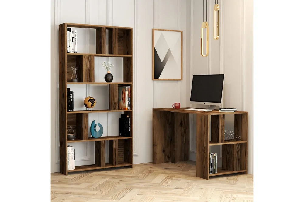 Timiza Skrivebord 120 cm med Oppbevaring Hylle + Bokhylle v:9572497