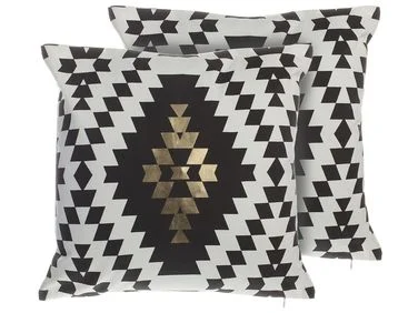 Sett med 2 pynteputer COLEUS 45 x 45 cm Bomull Svart Geometrisk mønster v:1153378
