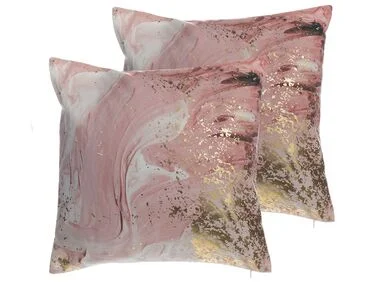 Sett med 2 pynteputer LANTANA 45 x 45 cm Rosa Marmoreffekt v:2893413