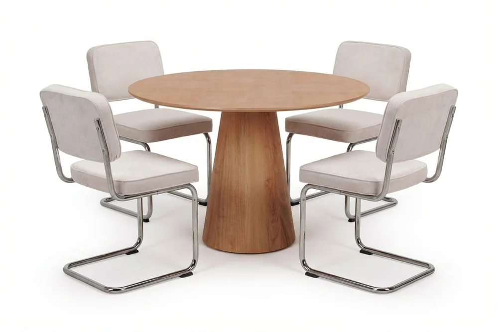 Siena spisegruppe rund 110 cm eik med 4 Milva spisestoler v:3578155