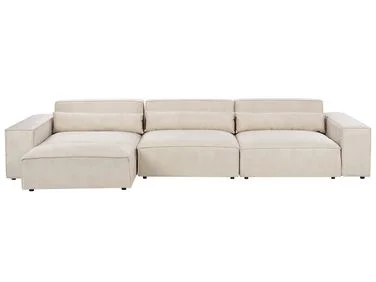 Modulsofa 3-seter HELLNAR med fotskammel Fløyel Lys beige v:7617255 Modulsofa 3-seter HELLNAR med fotskammel Fløyel Lys beige v:7617255