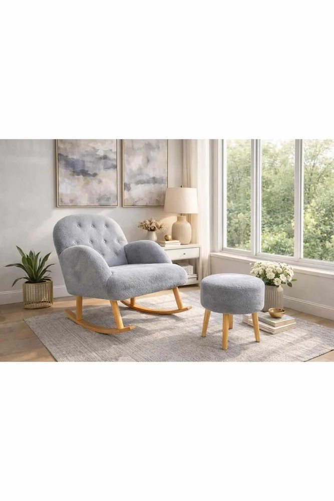 Ørelappstol- og puffesett (2 deler) Atelier Del Sofa Dugmeli (80 x 85 x 65 cm) Grå v:1606273 Ørelappstol- og puffesett (2 deler) Atelier Del Sofa Dugmeli (80 x 85 x 65 cm) Grå v:1606273
