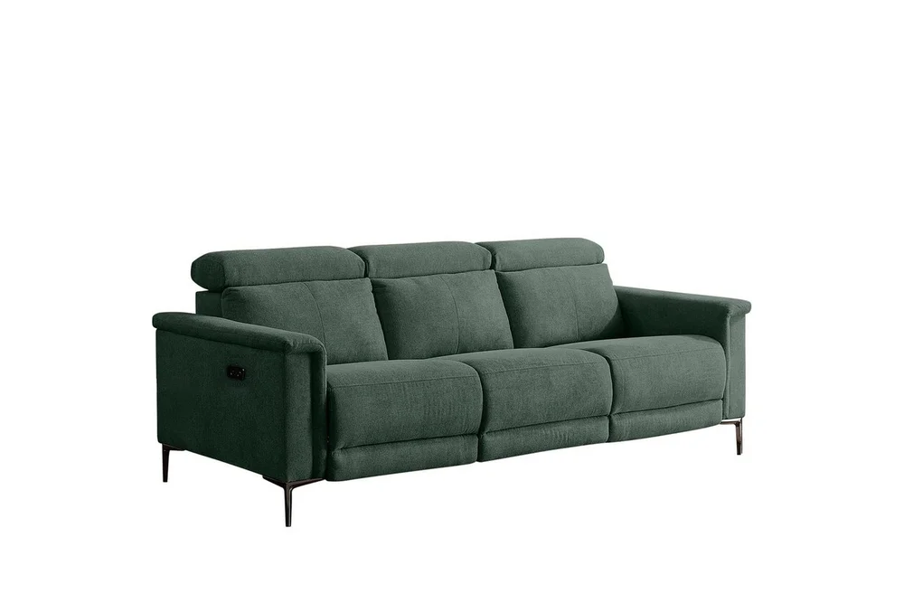 Sofa 3-seter Lund Mørk grønn, Belfast-stoff, Elektrisk recliner v:6187201