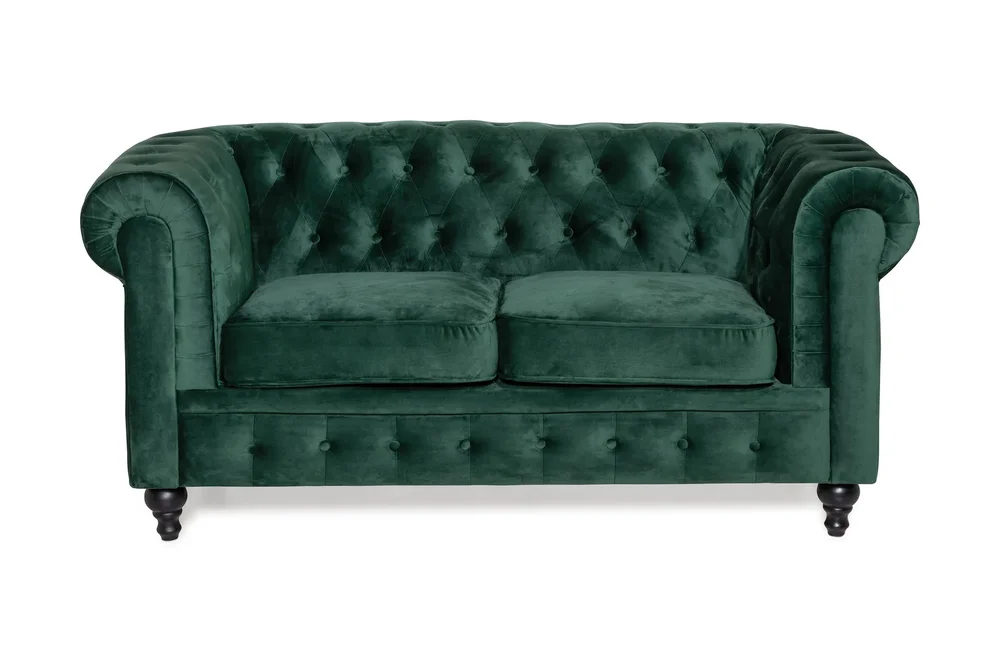 Chesterfield Lyx 2-seter Liten fløyelssofa – Dyp sofa 160 cm bred v:3606401