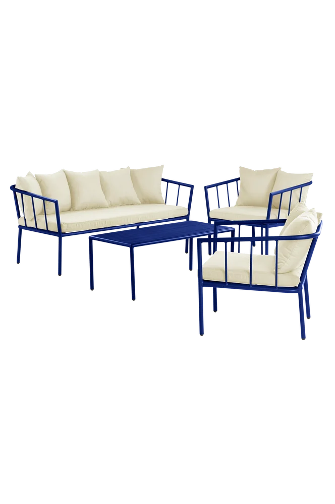 MENTON loungemøblement – 4 deler – Blå – Utemøbler & hage | m v:9402181 MENTON loungemøblement – 4 deler – Blå – Utemøbler & hage | m v:9402181