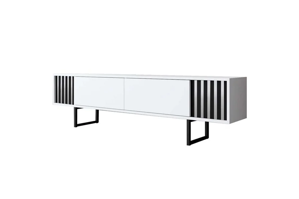 TV-bord Krom Linje Hvit / Svart v:2052218