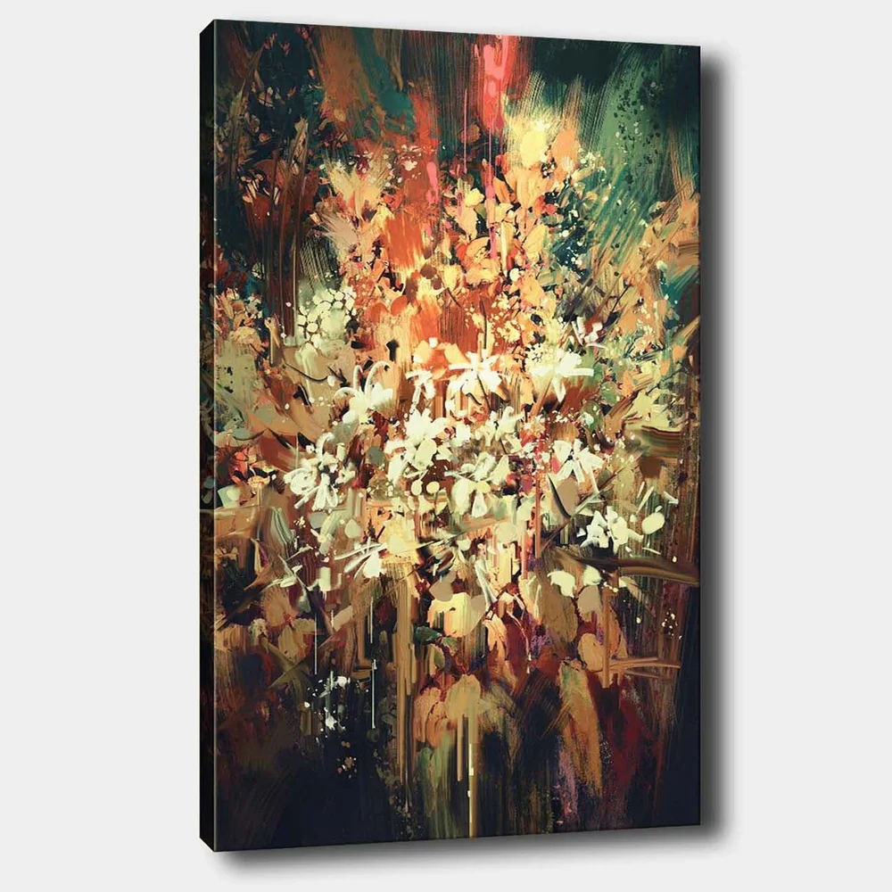 Lerretsbilde 70x100 cm - Fargerik og abstrakt blomsterkomposisjon som fanger naturens skjønnhet v:7730904