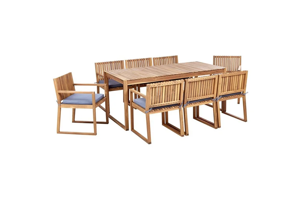 Matsalsset Beliani Sassari II 8-Sits Light wood||blue v:5146017