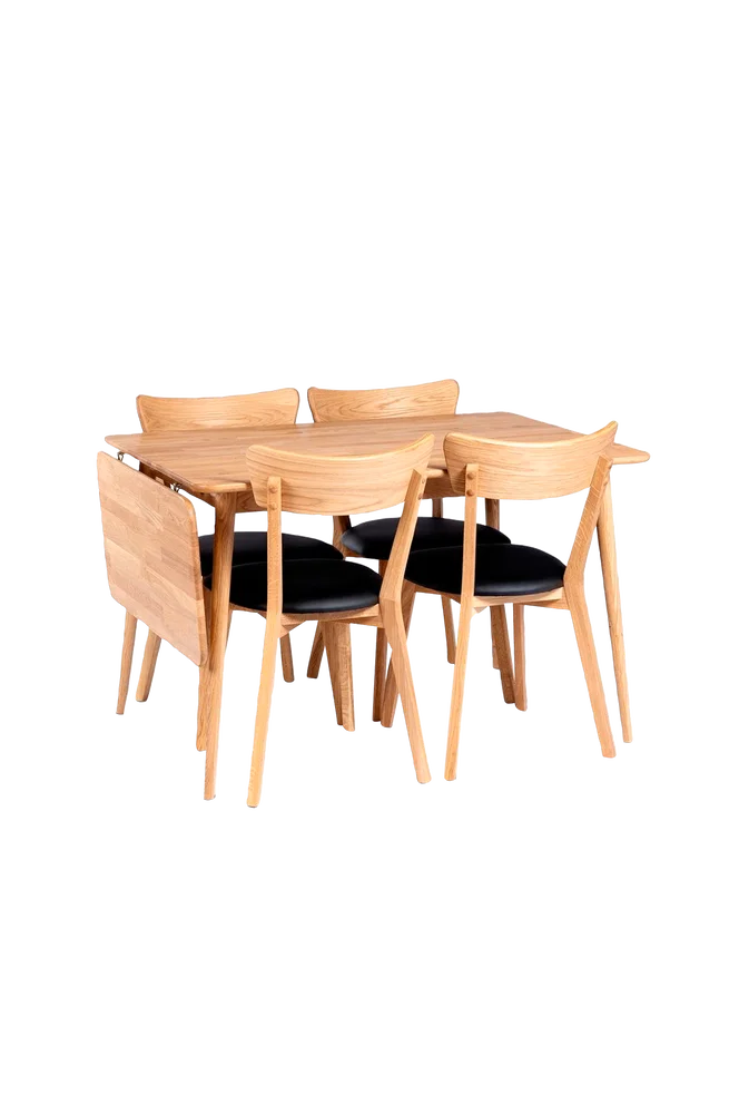 Alborg With Chairs -bord med nedfellbar plate og 4 Växjö-stoler – Brun m v:8805631 Alborg With Chairs -bord med nedfellbar plate og 4 Växjö-stoler – Brun m v:8805631