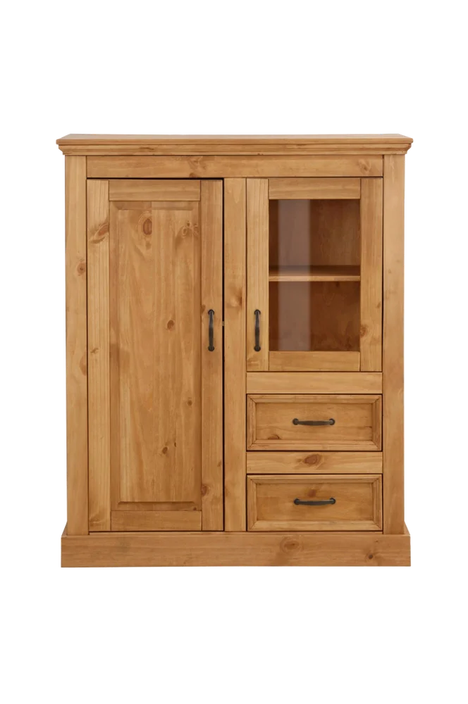 Highboard Selma 1 glassdør/1 dør/2 skuffer - Brun m v:1745370
