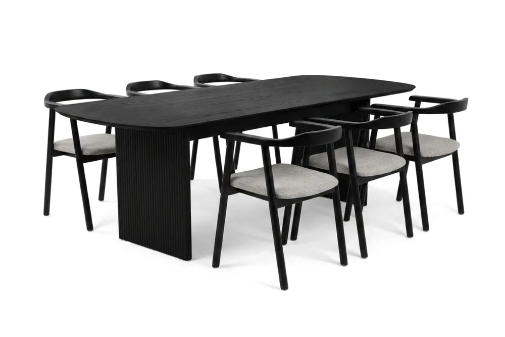 Alma spisegruppe rektangulær 220 cm svart med 6 Jolie spisestoler v:3263945
