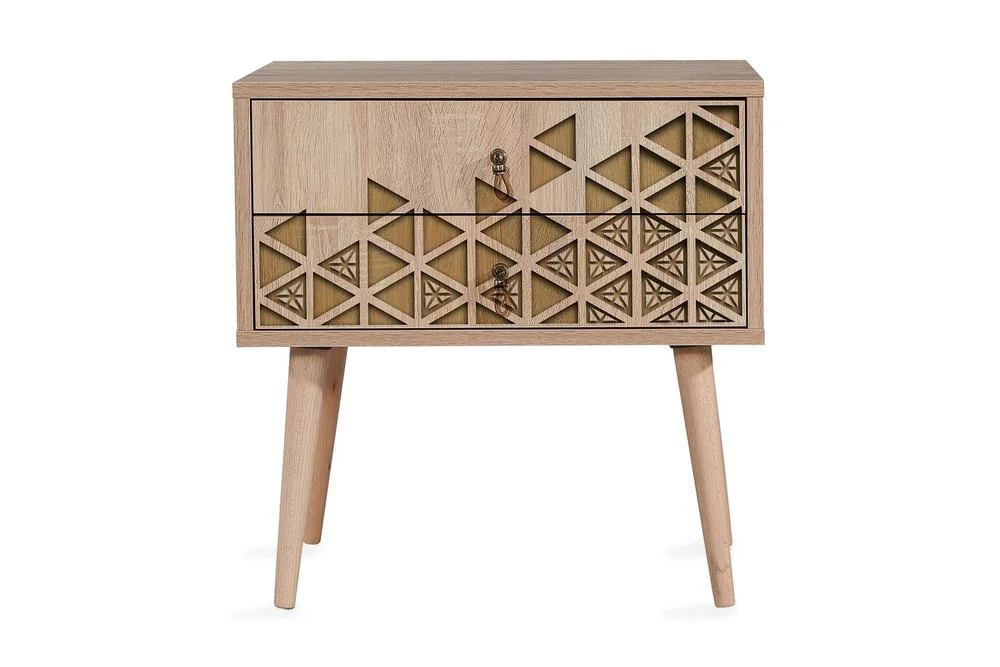 Vellavie Nattbord 60 cm med Oppbevaring 2 Skuffer Trianglar v:7291551
