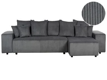 Hjørnesovesofa 3-seter LUSPA Med oppbevaring Kordfløyel Mørkegrå Venstrevendt v:893947 Hjørnesovesofa 3-seter LUSPA Med oppbevaring Kordfløyel Mørkegrå Venstrevendt v:893947