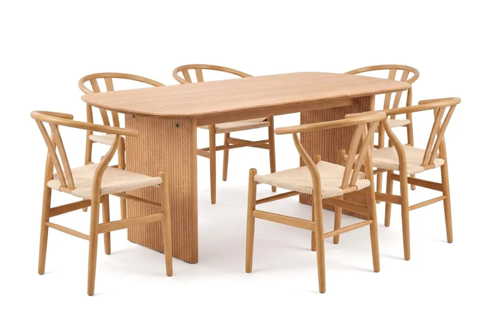Alma spisegruppe rektangulær 180 cm eik med 6 Dastoori spisestoler v:6921980 Alma spisegruppe rektangulær 180 cm eik med 6 Dastoori spisestoler v:6921980