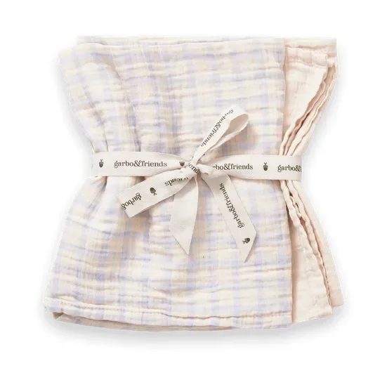 Gingham Sky Blue Muslin teppe v:5807269