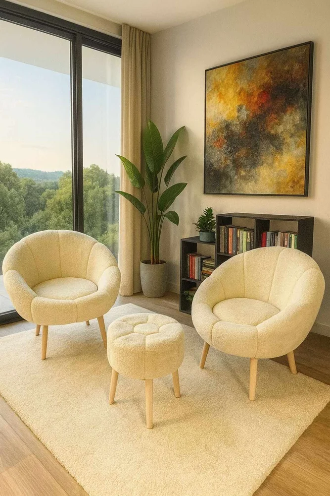 Ørelappstol- og puffsett (3 deler) Atelier Del Sofa Lida Wellsoft (75 x 100 x 42 cm) Krem v:9580253 Ørelappstol- og puffsett (3 deler) Atelier Del Sofa Lida Wellsoft (75 x 100 x 42 cm) Krem v:9580253