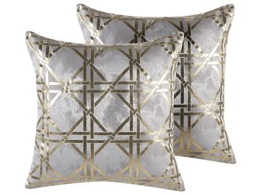 Sett med 2 pynteputer CASSIA 45 x 45 cm Grå Geometrisk mønster v:2936246