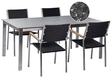 Spisegruppe til uteplassen 4-seters COSOLETO/GROSSETO Herdet glass Graniteffekt Svart v:4213994