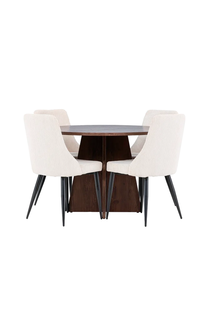 Bootcut-spisebord med Leone-spisestol – Beige m v:3281828 Bootcut-spisebord med Leone-spisestol – Beige m v:3281828