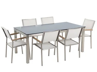Spisegruppe til uteplassen 6-seters GROSSETO Herdet glass Svart/hvit v:6400438