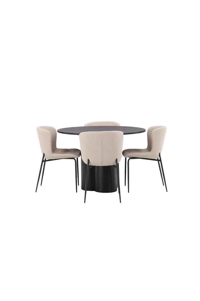 Spisegruppe Olivia med 4 stk stoler Modesto - Svart m v:5442868