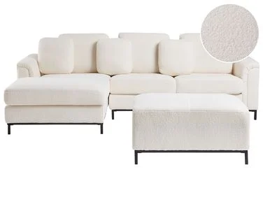 Hjørnesofa 5-seters OSLO med fotskammel Bouclé Hvit Høyrevendt v:8997452 Hjørnesofa 5-seters OSLO med fotskammel Bouclé Hvit Høyrevendt v:8997452