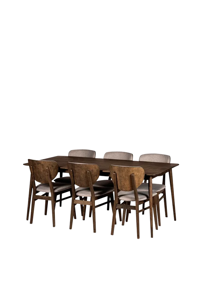 Spisebord « Nyborg With Chairs », 180 x 90 x 75 cm, 6 Smögen-stoler – Brun m v:3897469 Spisebord « Nyborg With Chairs », 180 x 90 x 75 cm, 6 Smögen-stoler – Brun m v:3897469
