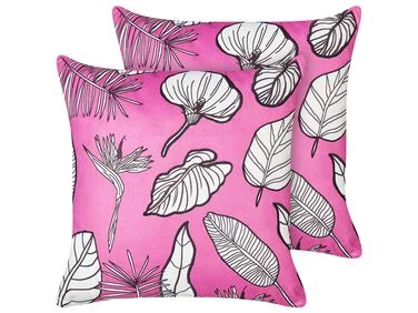 Sett med 2 pynteputer MALVA 45 x 45 cm Fløyel Rosa Blomstermønster v:8464344