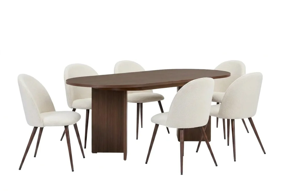 Spisegruppe Nordure Dano uttrekkbart spisebord 160–200 cm med 6 Nibe Plus spisestoler Vit v:3319680