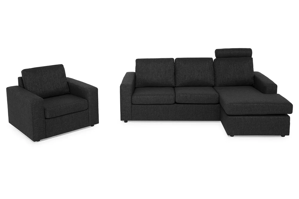 Crazy Sofagruppe 3-seters Vendbar L-formet Sjeselongsofa + Lenestol i Stoff v:5006576 Crazy Sofagruppe 3-seters Vendbar L-formet Sjeselongsofa + Lenestol i Stoff v:5006576
