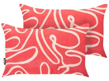 Sett med 2 utendørsputer KERRIA Abstrakt mønster 30 x 50 cm Rød v:1854221 Sett med 2 utendørsputer KERRIA Abstrakt mønster 30 x 50 cm Rød v:1854221