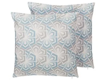 Sett med 2 pynteputer PRIMROSE 45 x 45 cm Lyseblå Ikat v:2647314