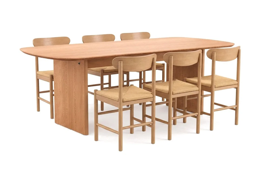 Alma spisegruppe rektangulær 220 cm eik med 6 Malte spisestoler v:1397211